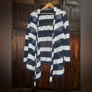 Retro threads open cardigan, blue‎ and navy striped size small